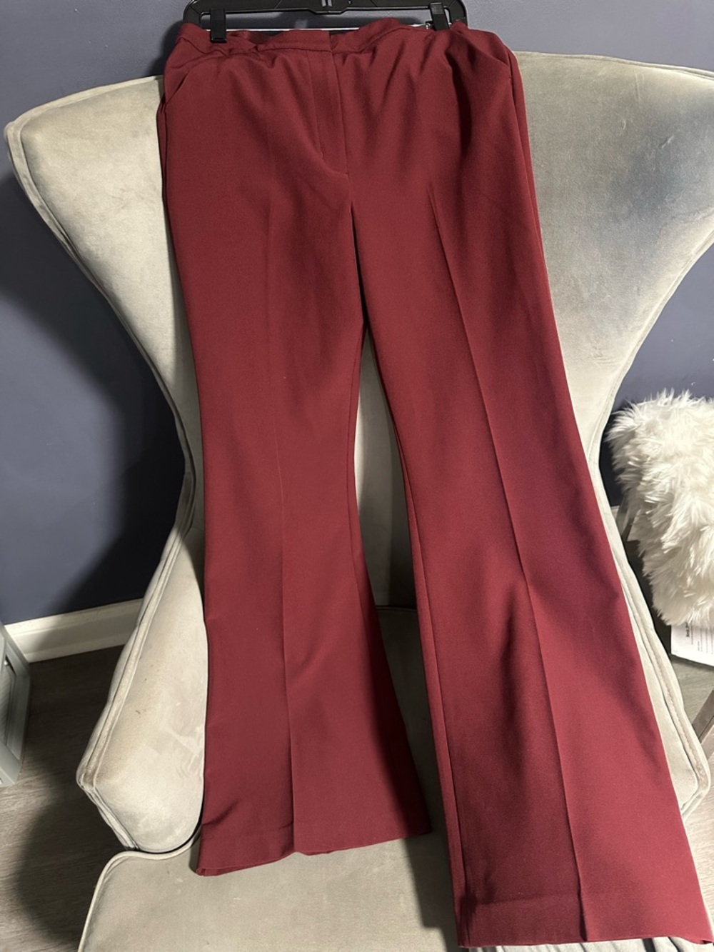 Women's Wine Red Flared Dress Pants
